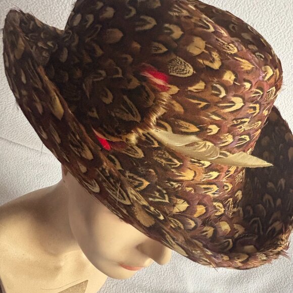 Pheasant Feather Homburg Style Hat Styled by Jack McConnell Red Feather main image 10